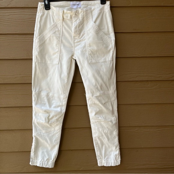Frame Trapunto Moto Pants with Banded Bottom in Off White Size 26 - Picture 2 of 6